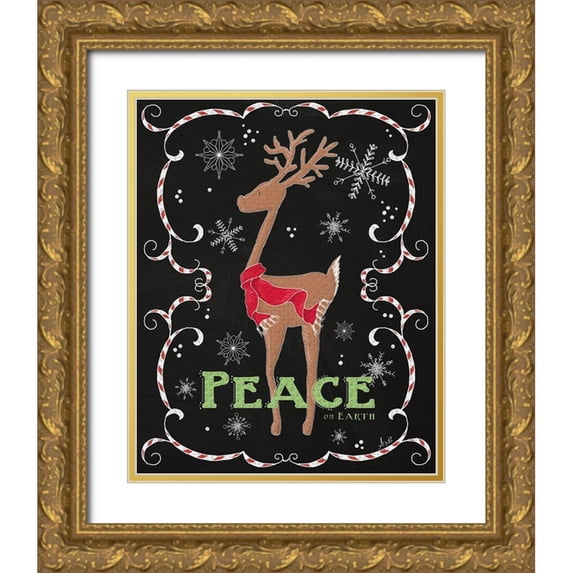 Metz, Andi 26x32 Gold Ornate Wood Framed with Double Matting Museum Art Print Titled - Peace on Earth Deer