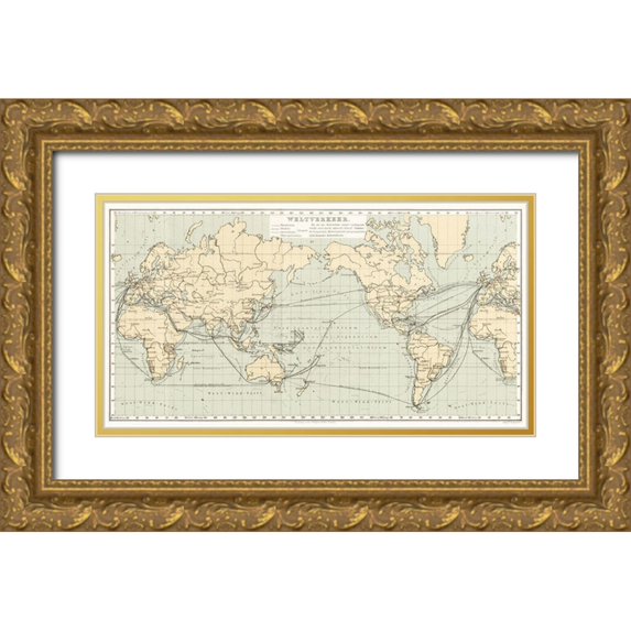 Metzger, Emil 32x19 Gold Ornate Wood Framed with Double Matting Museum Art Print Titled - Geographical Statistical World Lexicon 1888