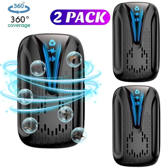 Meuvax Mouse Pest Repeler Home Kit, 2Pcs Electronic Pest Control Plug in Indoor for Mice Bugs Rodents Roaches Mosquitoes Flying Insects, Black