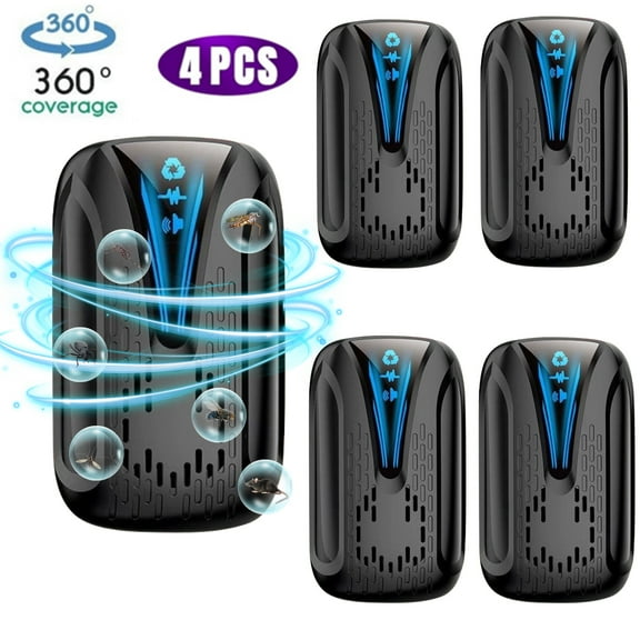 Meuvax Mouse Pest Repeler Home Kit, 4Pcs Electronic Pest Control Plug in Indoor for Mice Bugs Rodents Roaches Mosquitoes Flying Insects, Black