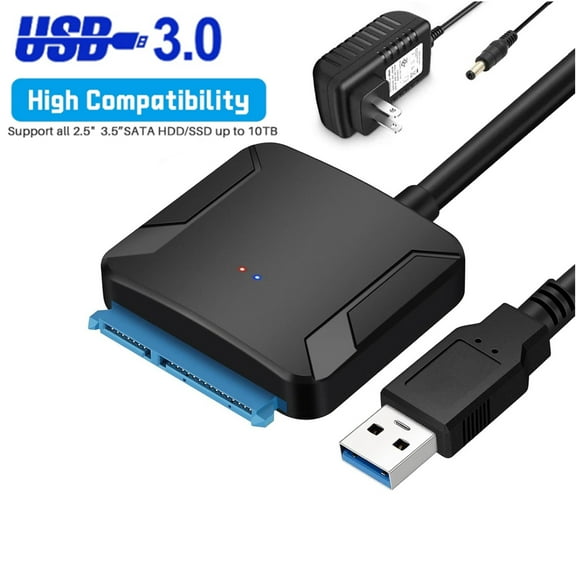 Meuvax SATA to USB 3.0 Adapter with 12V/2A Power Supply, External Hard Drive Converter Cable for 2.5" 3.5" SSD/HDD Reader