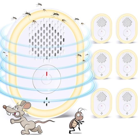 Meuvax Ultrasonic Pest Repeler 6 Pack, Electronic Plug in Pest Control for Mice, Bugs, Roach, Rat, Rodent, Mouse, Mosquito, Spider Repelent for House, Garage, Warehouse, Barns