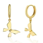 Mevecco 14K Gold Plated Dainty Butterfly Geometric Dangle Hoop Drop Earrings for Women Jewelry Gift
