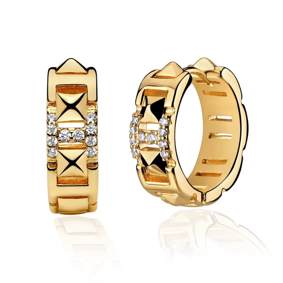 Mevecco 14K Gold Plated Dainty Shining Cubic Zirconia Cuff Huggie Hoop Earrings Gift for Women