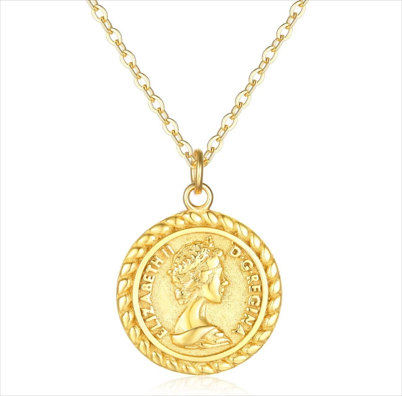 Mevecco 14K Gold Plated Elizabethan Medallion Necklace for