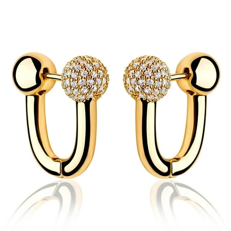 MEVECCO 14K Gold Plated Shining Cubic Zriconia Geometry Beads Star Huggie Hoop Earrings for Women