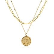 Mevecco 18K Gold Plated Dainty CZ Alphabet Coin Letter Disc Layered Initial Pendant Choker Necklace for Women Jewelry Gift