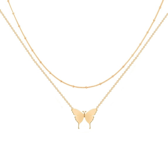 MEVECCO 14K Gold Plated Dainty Cute Handmade Layered Choker Butterfly Necklace for Women Jewelry Gift