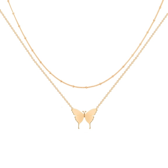 MEVECCO 14K Gold Plated Dainty Cute Handmade Layered Choker Butterfly Necklace for Women Jewelry Gift