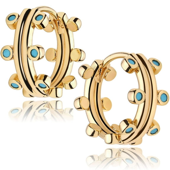 Mevecco 18K Gold Plated Dainty Tiny Drop Ball Geometry Beads Huggie Hoop Earrings for Women