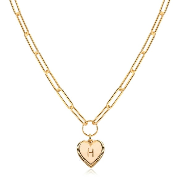 MEVECCO 14K Gold Plated Handmade Personalized Alphabet Letter Heart Love Choker Pendant Necklace for Women Gift