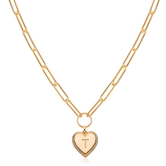 MEVECCO 14K Gold Plated Handmade Personalized Alphabet Letter Heart Love Choker Pendant Necklace for Women Gift