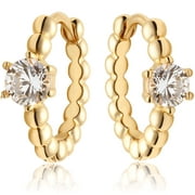 Mevecco 14K Gold Plated Shining Cubic Zriconia Geometry Beads Star Huggie Hoop Earrings for Women