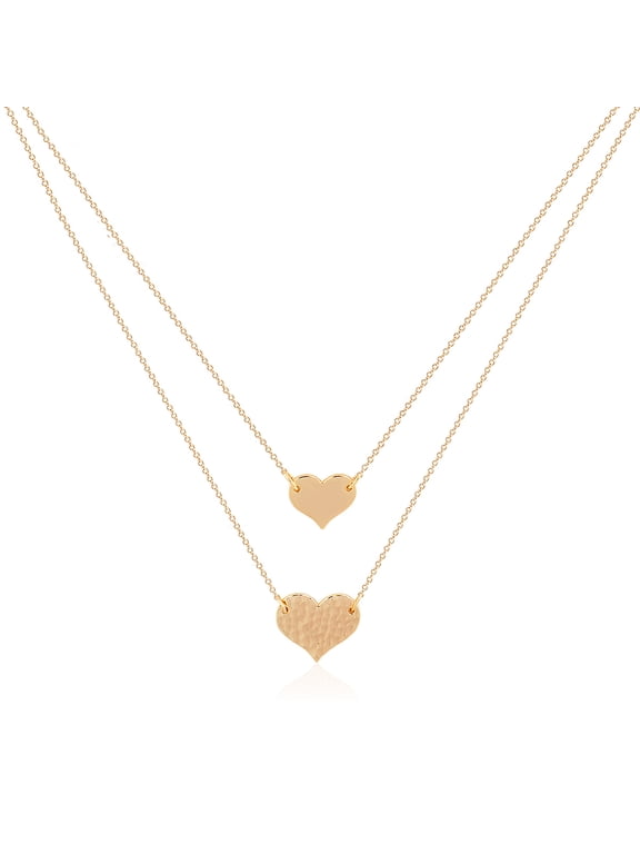 Mevecco 18k Gold Plated Dainty Cute Layered Heart Pendant Necklace for Women Jewelry Gift