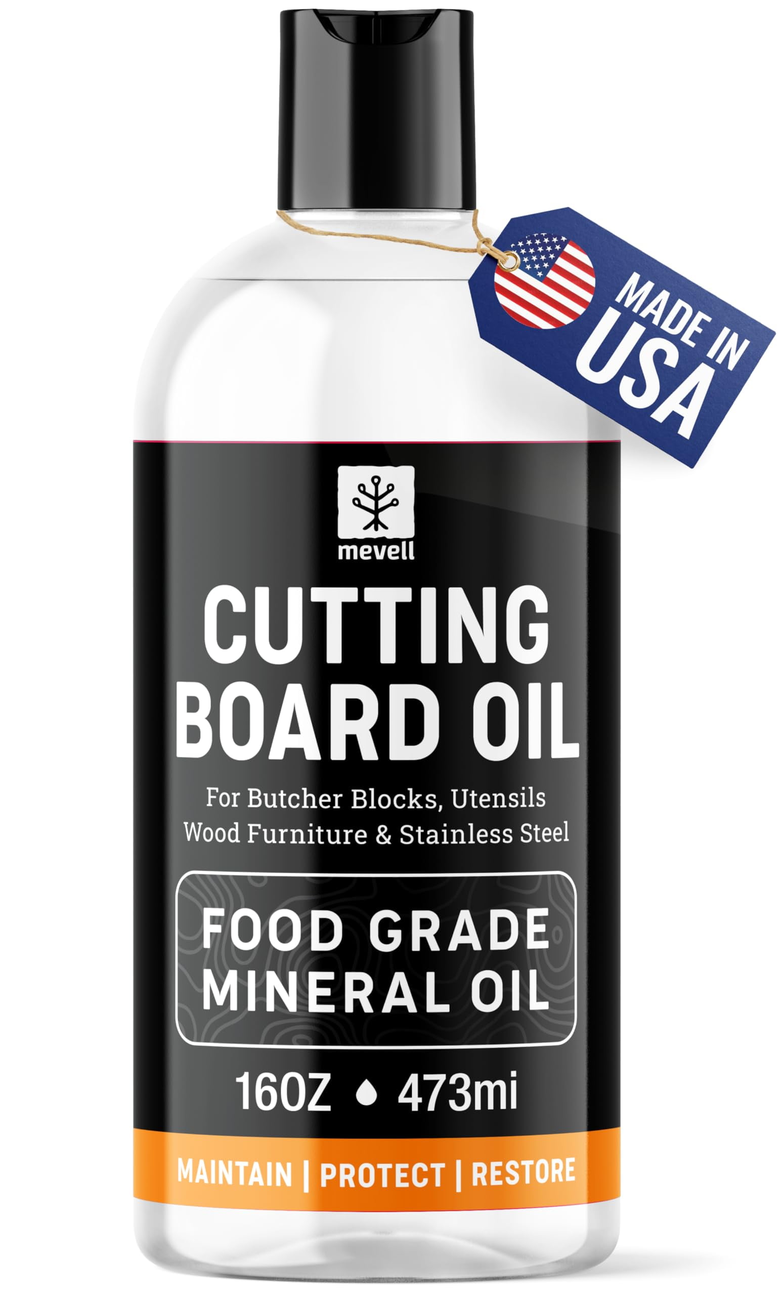 Mevell Food Grade Mineral Oil Made in USA 16 Oz, Butcher Blocks and