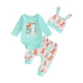 thumbnail image 1 of Mevireiy 3Pcs Baby Easter Outfits Long Sleeve Romper Bunny Print Elastic Waist Pants Hat,Sky Blue,0-3 Months, 1 of 6