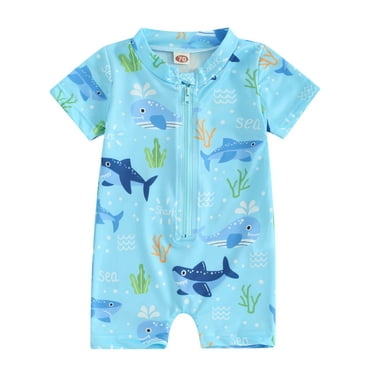 Mevireiy Baby Boy One Piece Rash Guard Swimsuit Zip Swimwear UPF 50 Beachwear Sunsuit, Blue, 12-18 Months