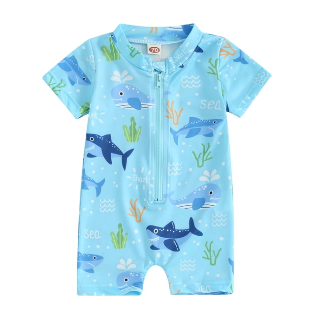 Mevireiy Baby Boy One Piece Rash Guard Swimsuit Zip Swimwear UPF 50 Beachwear Sunsuit, Blue, 12