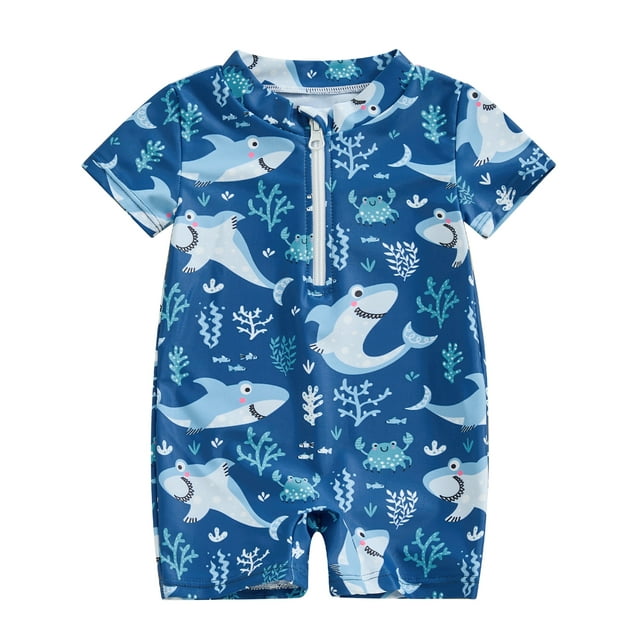 Mevireiy Baby Boy Rash Guard Swimsuit Sun Protection One Piece Zipper Shark Bathing Suit, Blue