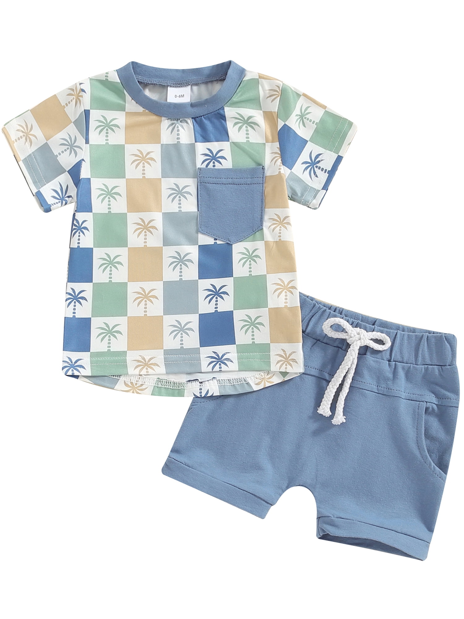 Summer Baby Kids Casual Marine Animals Pattern T-shirt and Shorts Clothing Set for Boys