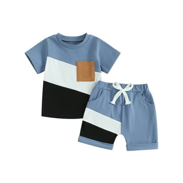 Mevireiy Baby Boys Outfits Contrast Color Pocket T Shirt Tops Elastic Waist Shorts