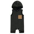 thumbnail image 1 of Mevireiy Baby Boys Sleeveless Hooded Jumpsuit Striped Print Pocket Romper Shorts Outfits,Black,0-3 Months, 1 of 7