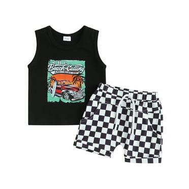 Mevireiy Baby Boys Summer Outfits Sleeveless Tank Tops Checkerboard Elastic Waist Shorts,Black,3-4 Years