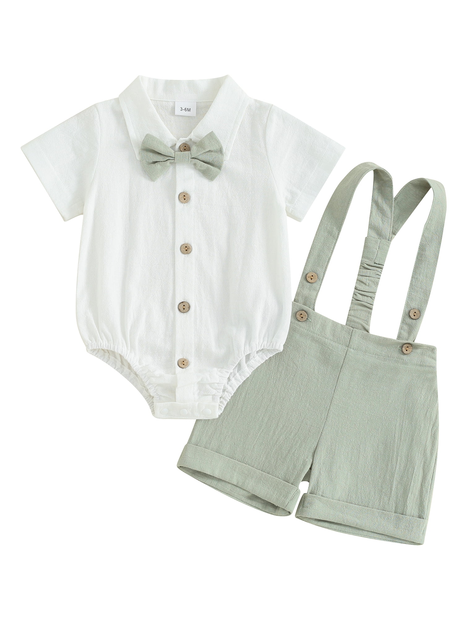 Mevireiy Baby Boys Suspender Overalls Shorts Gentleman Outfit Bow Tie Dress Shirt Tops Green 0 3 Months Walmart