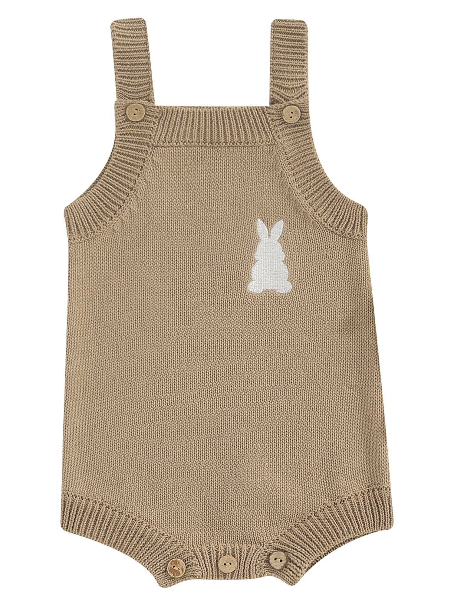 Mevireiy Baby Easter Ribbed Knit Halter Jumpsuit Bunny Sleeveless