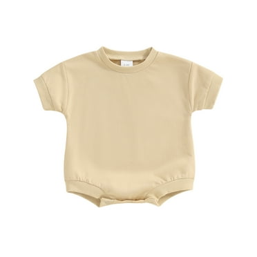 Mevireiy Baby Girl Boy Romper Casual Short Sleeve Solid Color Loose Bodysuit Playsuit, Brown, 3-6 Months