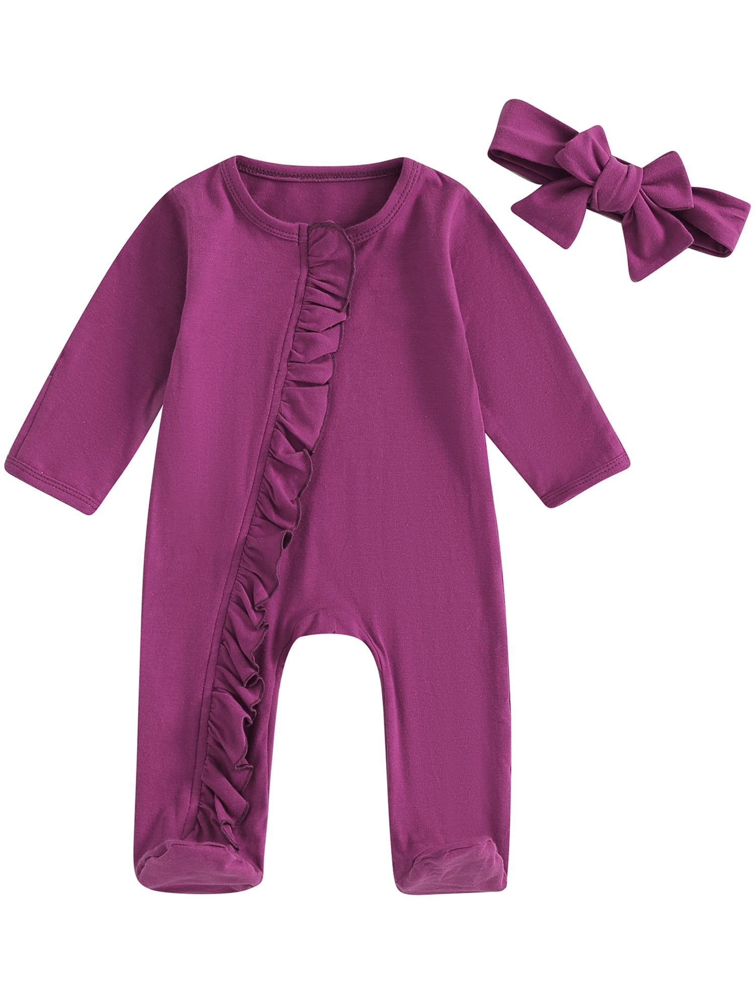 Mevireiy Baby Girl Boy Ruffle Footie Romper Onesie Jumpsuit Long Sleeve