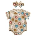 thumbnail image 1 of Mevireiy Baby Girl Bubble Romper Short Sleeve Floral Print Cute Summer One Piece Bodysuit, 1 of 7
