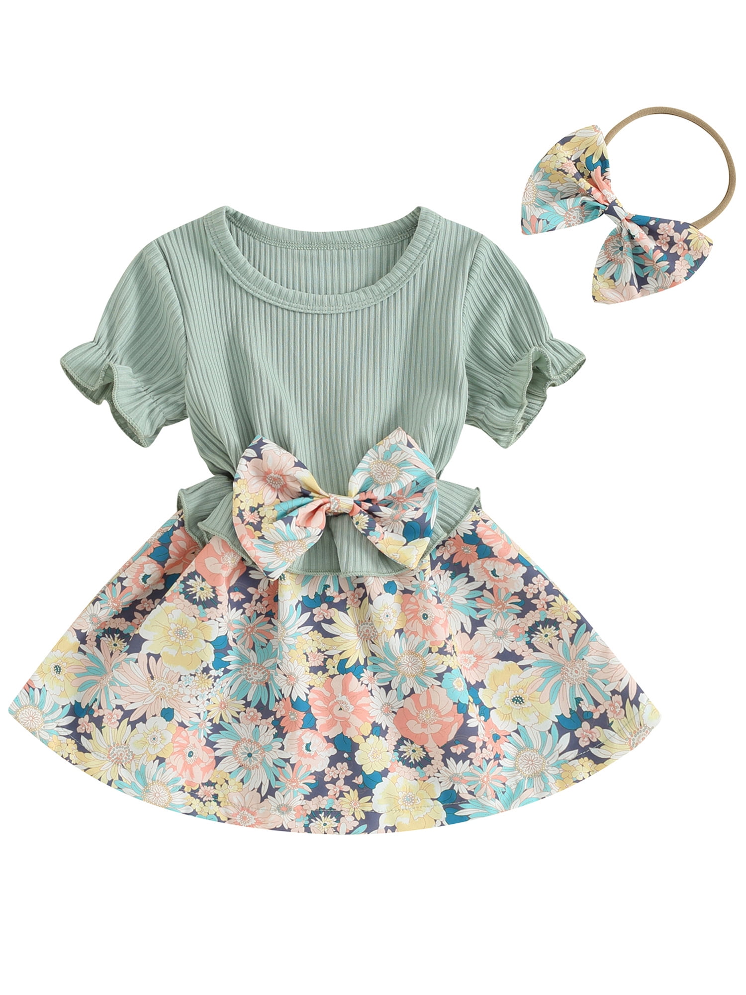 Blended Summer Dress For New Born Baby Girl In Light Green Color main image 1