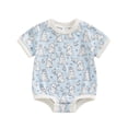 thumbnail image 1 of Mevireiy Baby Girl Easter Summer Romper Bunny Print Short Sleeve Onesie Bodysuit Outfits,Blue,0-3 Months, 1 of 6