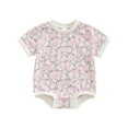 thumbnail image 1 of Mevireiy Baby Girl Easter Summer Romper Bunny Print Short Sleeve Onesie Bodysuit Outfits,Pink,6-12 Months, 1 of 6