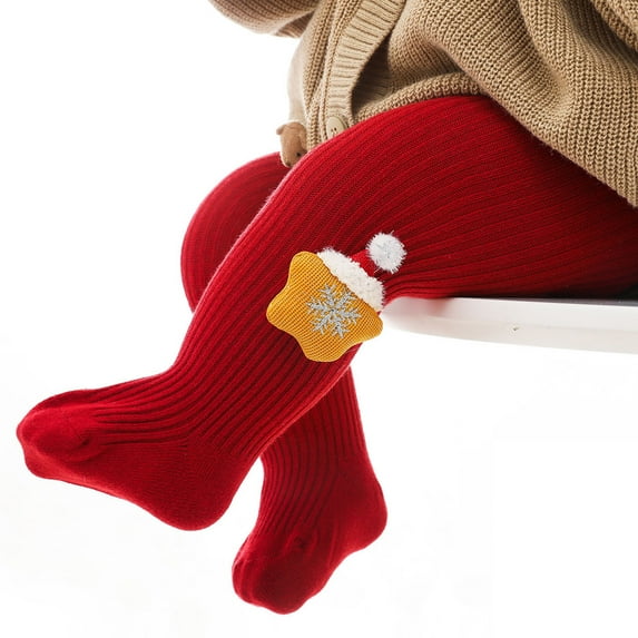 Mevireiy Baby Girl Tights Thick Cable Knit Leggings Warm Stockings Elk Santa Cotton Pantyhose, Silver, 6-12 Months