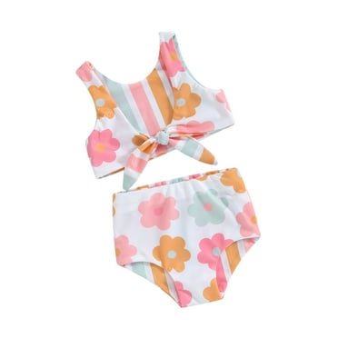 Mevireiy Baby Girl Two Piece Swimsuit Floral Knotted Swim Top and Bottom Tankini Bikini Set