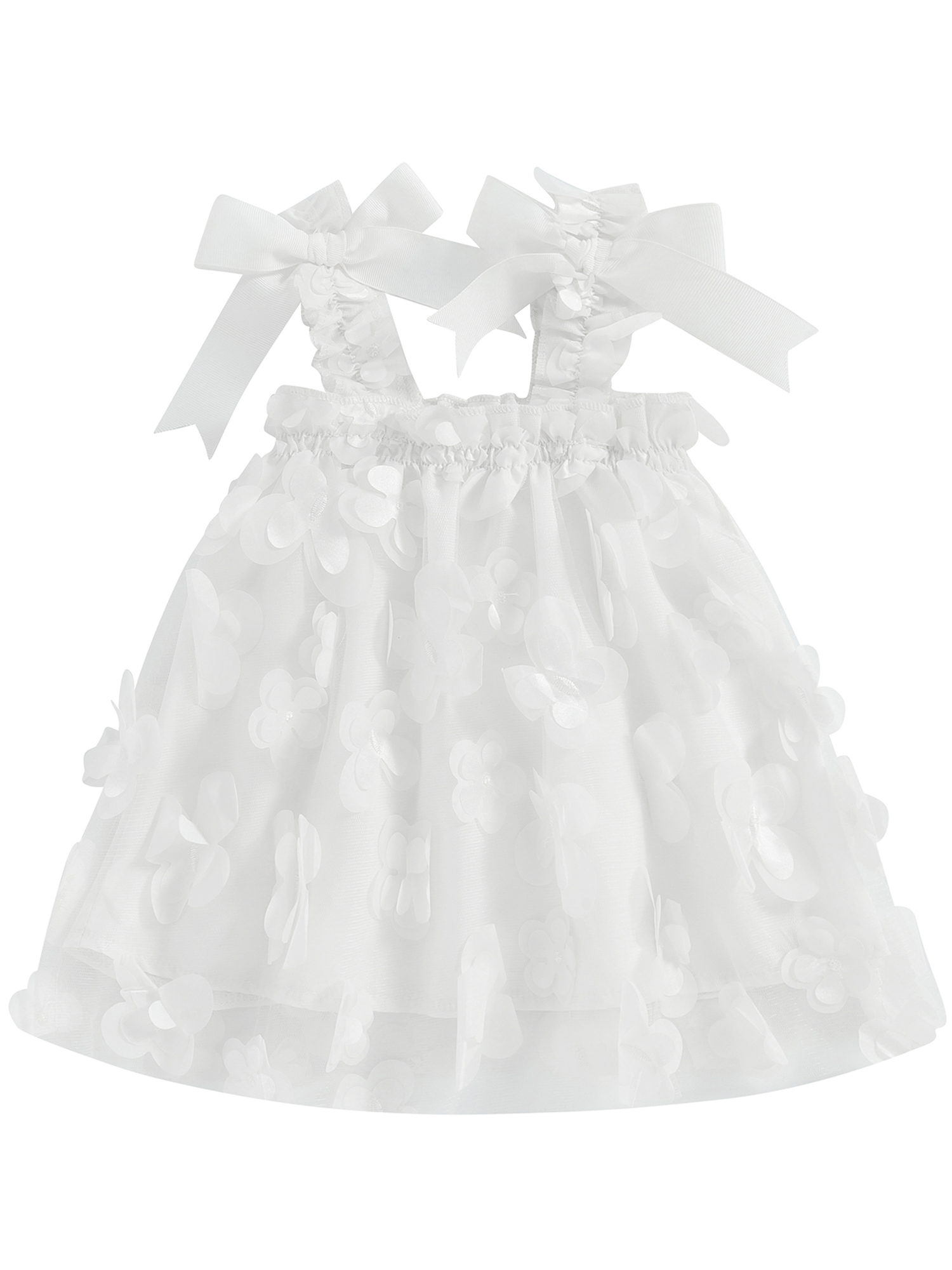Dilan White Layered Tulle Baby Party Dress with Floral Neckline main image 0