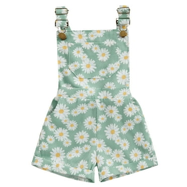 Mevireiy Baby Girls Suspender Shorts Jumpsuit Sunflower Bib Overalls Romper Shortalls, Green, 18-24 Months