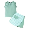 thumbnail image 1 of Mevireiy Baby Girls Two Piece Outfits Ribbed Knit Ruffle Tank Tops Plaid Skirt Shorts, 1 of 7