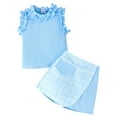 thumbnail image 1 of Mevireiy Baby Girls Two Piece Outfits Ribbed Knit Ruffle Tank Tops Plaid Skirt Shorts, 1 of 7