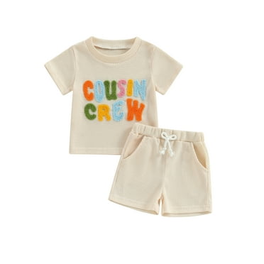 Mevireiy Cousin Crew Baby Short Sleeve T Shirt Tops Elastic Waist Shorts Toddler Boys Waffle 2 Pcs Oufits