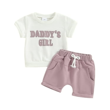 Mevireiy Daddys Girl Embroidery T Shirt Tops Elastic Waist Shorts Mothers Day Outfits, Purple, 6-12 Months