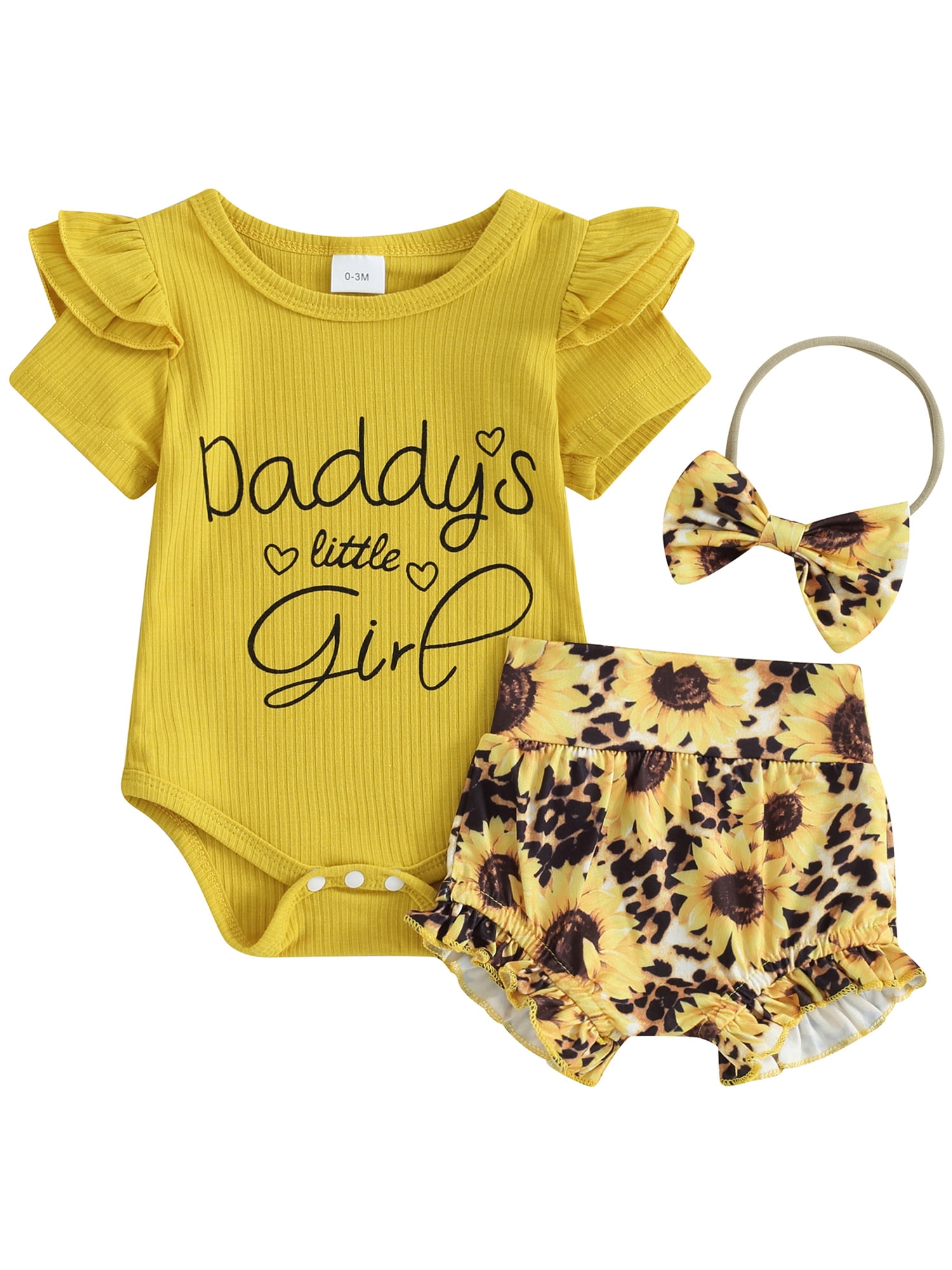 Mevireiy Daddys Little Girls Knit Romper Tops Sunflower Print Bloomer