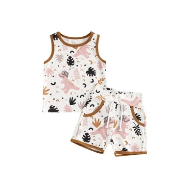Mevireiy Infant Baby Boys 2 Pcs Summer Oufits Dinosaur Print Sleeveless Tank Tops Elastic Waist Shorts
