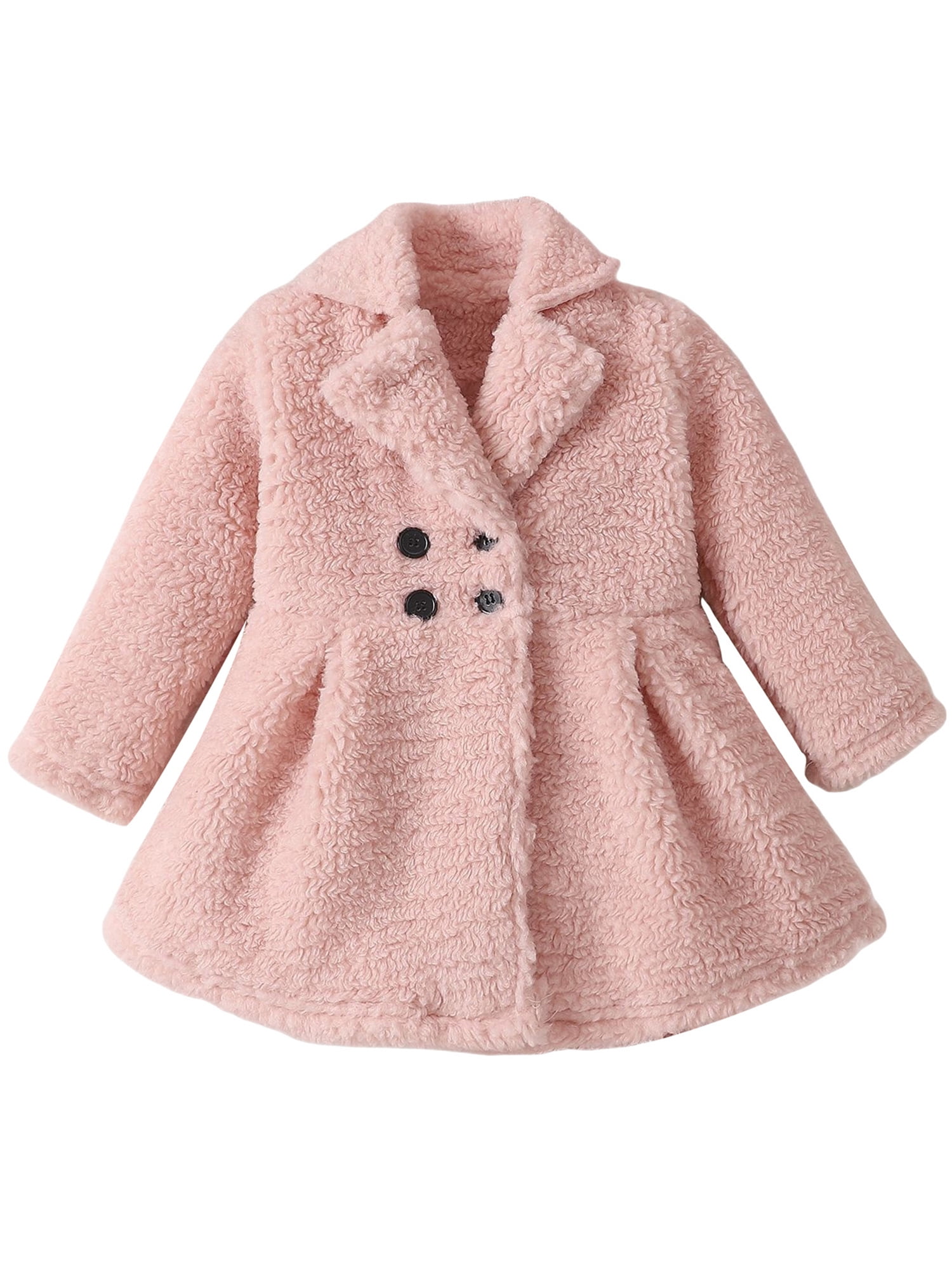 Mevireiy Little Girls Lapel Plush Jacket Coat Double Breasted