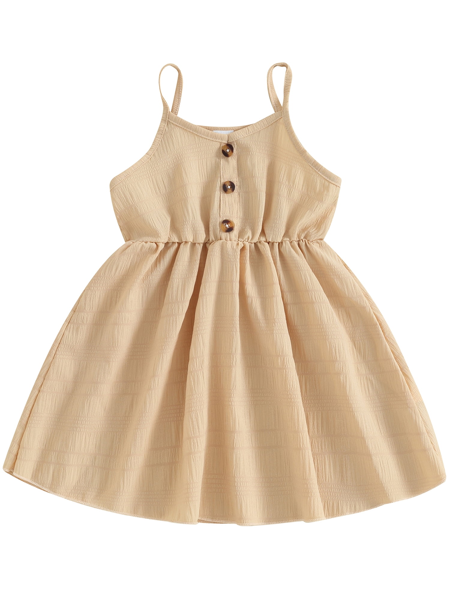 Girls Olive Front Button Strappy Dress