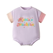 Mevireiy Mamas Bestie Romper Tops Contrast Color Short Sleeve Onesie Bodysuit Outfits, Multi-color, 12-18 Months