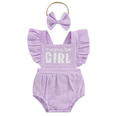 Mevireiy Mamas Girl Ruffle Romper Solid Color Sleeveless Backless Bodysuit Outfits, Purple, 12-18 Months