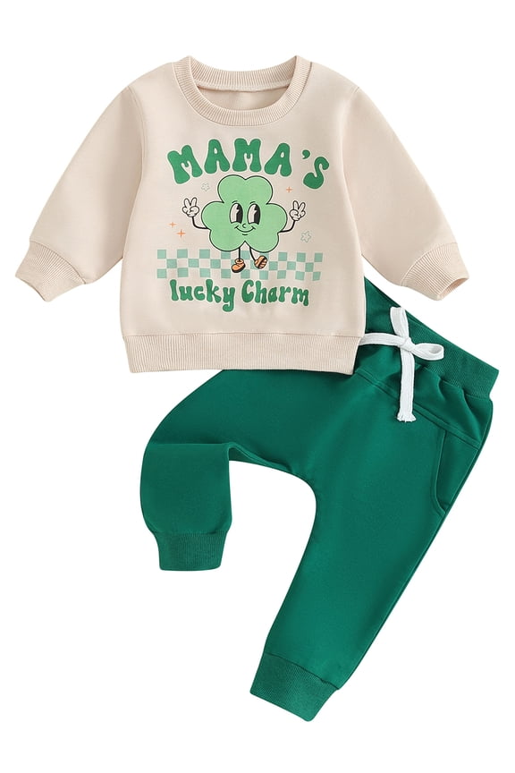 My First St. Patricks Day Outfit Long Sleeve Pullover Tops Elastic Jogger Pants,Brown,2-3 Years